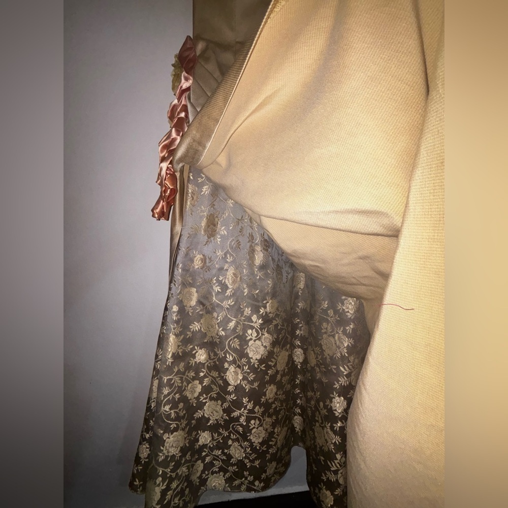Vintage Elegant Victorian Style Gold Gown with Floral Accents Maxi Dress. - Picture 8 of 11